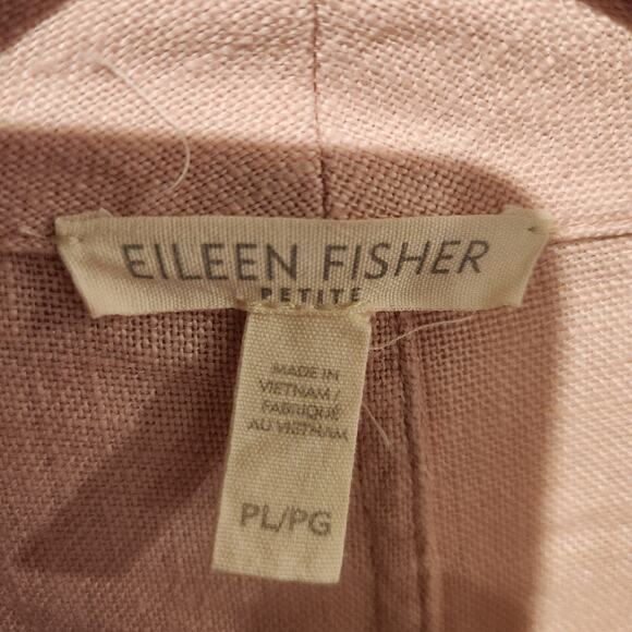 Eileen Fisher Pink 100% Organic Linen Shaw Collar Blazer Size LP Lagenlook Beach - Picture 2 of 11
